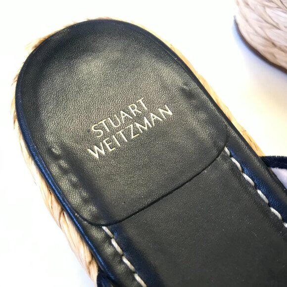 Stuart Weitzman Pufftopraffia Wedge Espadrille Sandals Womens 7 Navy Blue Velvet - Picture 5 of 11